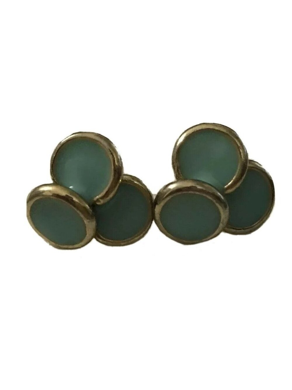Geranium Earrings Studs Green Enamel Gold 3 Circles New No Tags